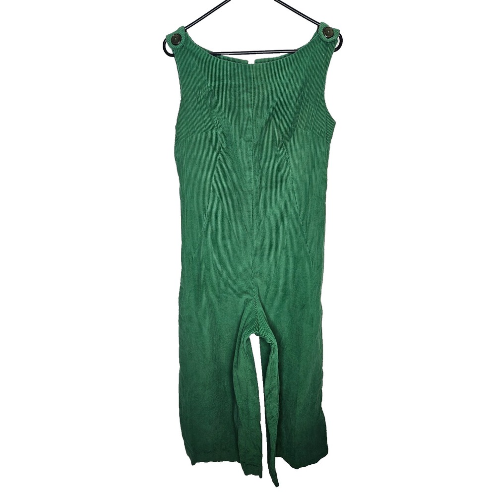 Green Corduroy Sleeveless Wide Leg Jumpsuit Retro‎ Minimalist Casual